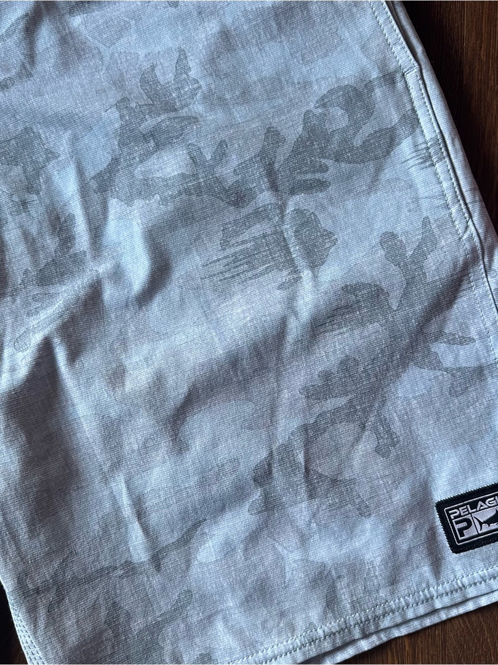 Pelagic Men’s Light Gray Camo Hybrid Swim Board Fishing Shorts 38